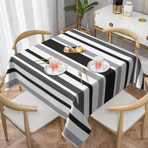 Square Tablecloth, Stripes Gray Black White Table Cloths Washable
