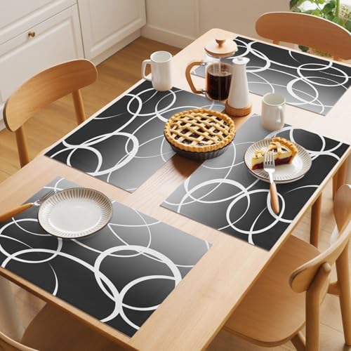 Cotton Linen Placemats for Dining Table Set of 8 Gradient Grey Line