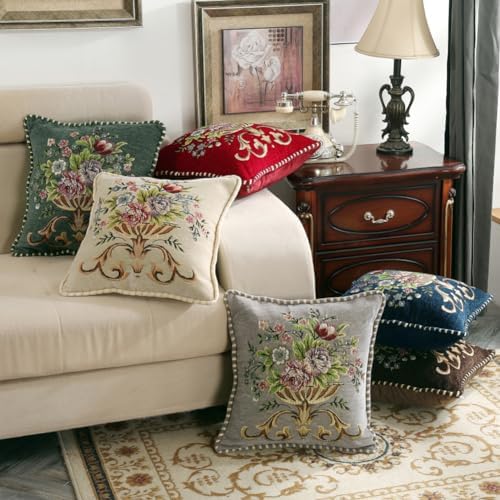 Set of 2 Red Christmas Vintage Embroidered Throw Pillows Covers