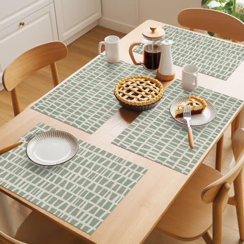 Round Placemats Set of 8 Neutral Linear Grid Place Mats Minimalist