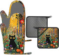 Cat Silicone Oven Mitts and Pot Holders Set Kitchen Gloves Potholders