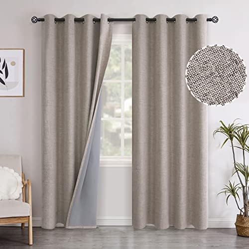 YoungsTex Taupe Burlap Linen Blackout Curtains 84 Inch Length 2 Panels