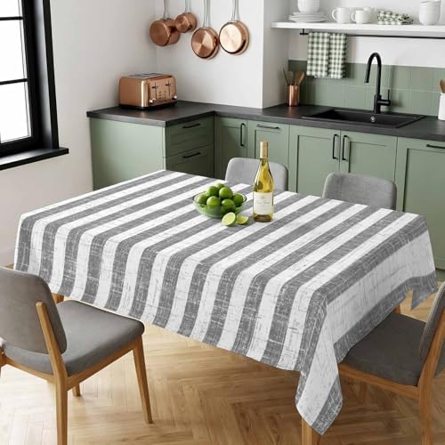Farmhouse Gray Geometric Line Rectangle Tablecloth 60x120
