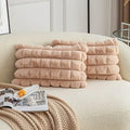 Neelvin Camel Faux Fur Cozy Soft Plaid Decorative Throw Pillow Covers