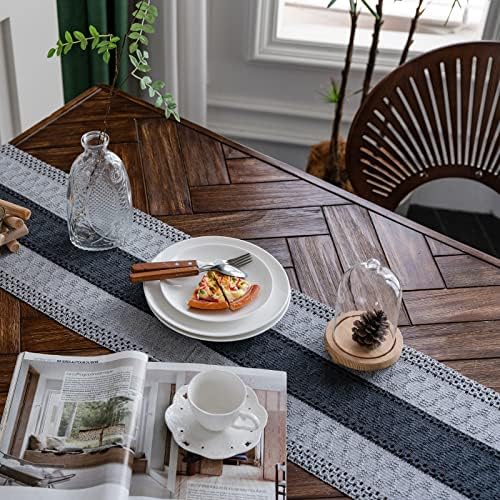 Macrame Table Runner Grey Boho Table Runners with Tassels 12x71in
