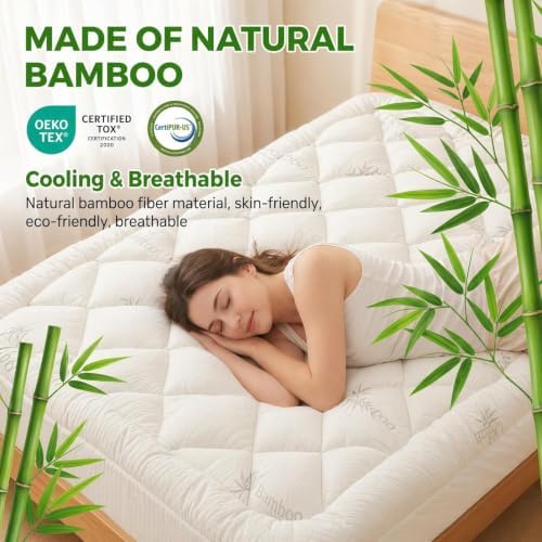 Waterproof Mattress Topper Queen - Extra Thick Breathable Bamboo