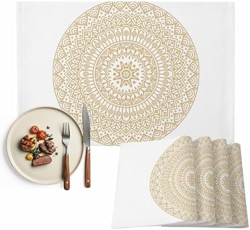 Placemats Set of 6, Beige Boho Cotton Linen Place Mats, Retro