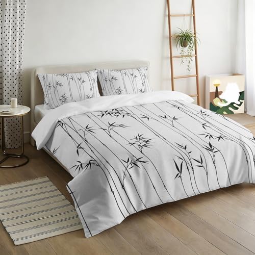 3 Pieces Bedding Set King Size, Gray Branches Leaves Soft Duvet Covers