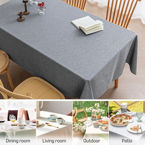 Amazon Basics Rectangle Tablecloth Water-Repellent, Faux Linen