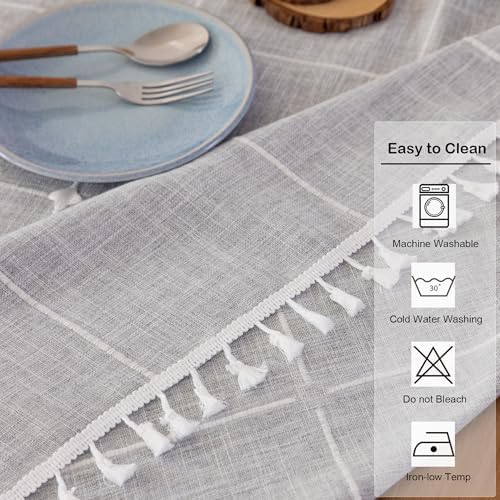 Boho Cotton Linen Square Tablecloth Grey 52 x 52 Inch