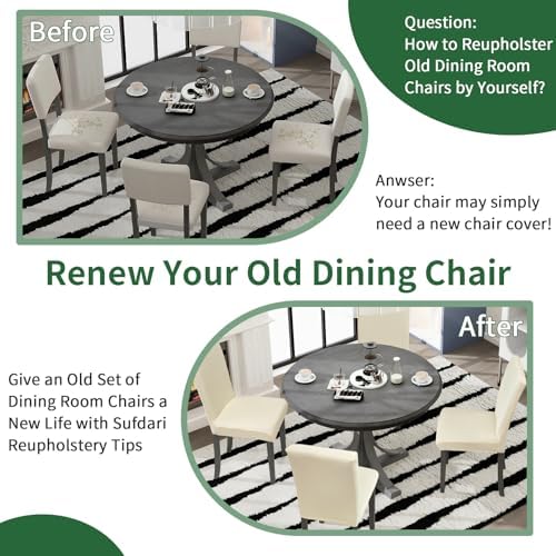Sufdari Dining Room Chair Covers Set of 6, Beige Non-Slip Spandex