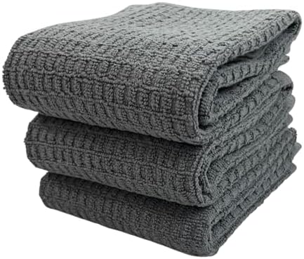 Waffle Grey Kitchen Dish Towels 100% Cotton Cloth Soft Cleaning Drying