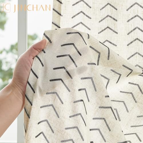 jinchan Black Boho Linen Curtains 63 Inch Farmhouse Back Tab 2 Panels