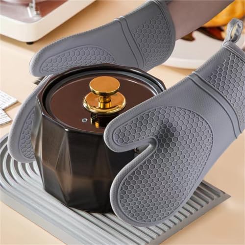 Silicone Oven Mitts with Cotton Lining, Flexible Non Slip Gloves for