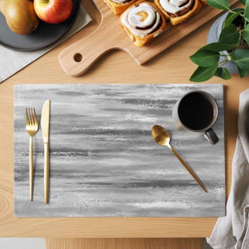 Gray Texture Placemats Set of 8, Cotton Linen Fabric Place Mats