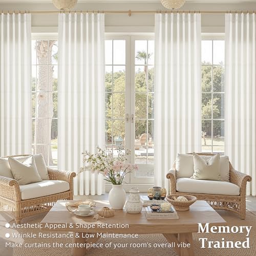 Nanspring Pinch Pleated Linen Curtains 2 Panels Cream 63 Inch Length
