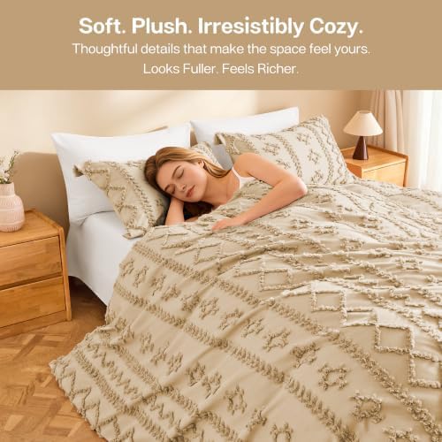 MR&HM Boho Duvet Cover King, Soft Vintage Tufted Bedding, 3-Piece