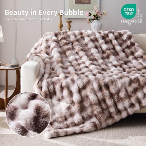 IFNOW Cozy Faux Rabbit Fur Bubble Blanket Twin Size,Tie Dye