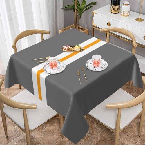 Square Tablecloth, Modern Gray White Yellow Horizontal Stripes Table