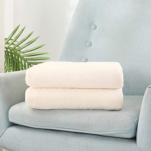 TASTHROW Large Flannel Fleece Throw Blanket, 50×70 Inch - Creamwhite