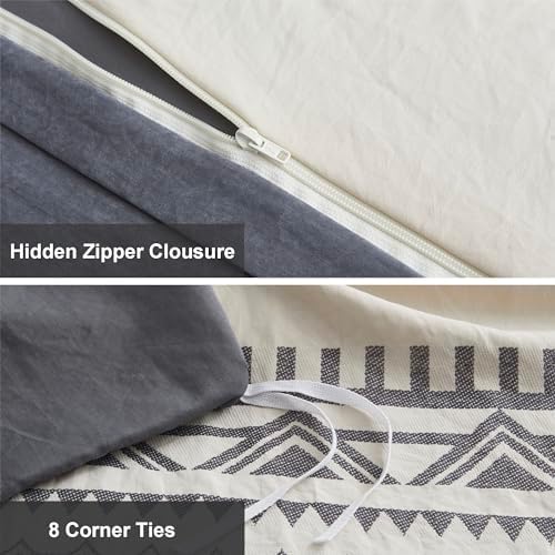 Oli Anderson Boho Duvet Cover Queen Size, Beige & Gray, 3 Pieces