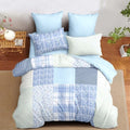 Nayoroom Plaid Duvet Cover Queen Reversible Blue Patchwork Coastal