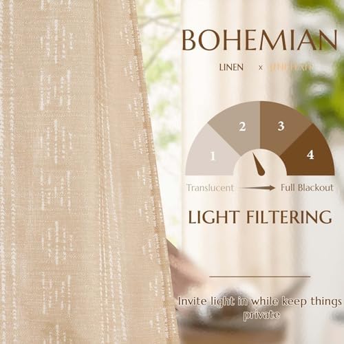 jinchan Boho Linen Curtains Light Filtering 96 Inch Back Tab 2 Panels
