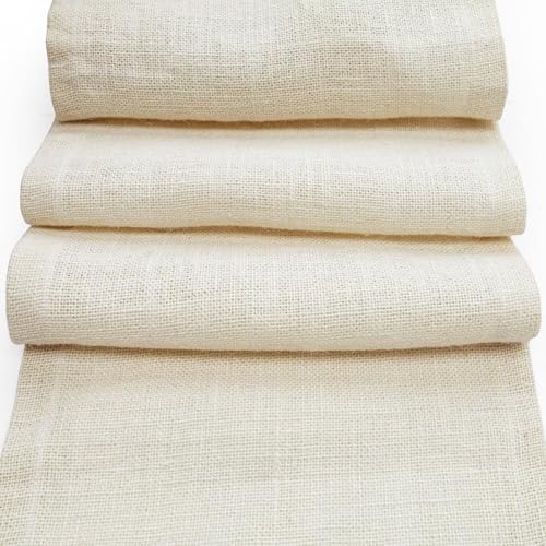 Shatex Burlap Farmhouse Table Runner 14x108 Inch, 100% Jute Soft
