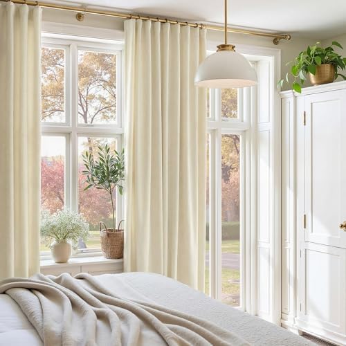 Nemia Ivory White Velvet Curtains Thermal Insulated Blackout Curtain