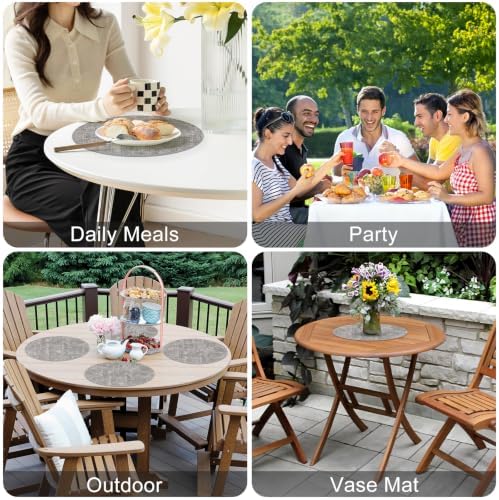 Homaxy Round Faux Leather Placemats and Coasters, Set of 6, Light Grey