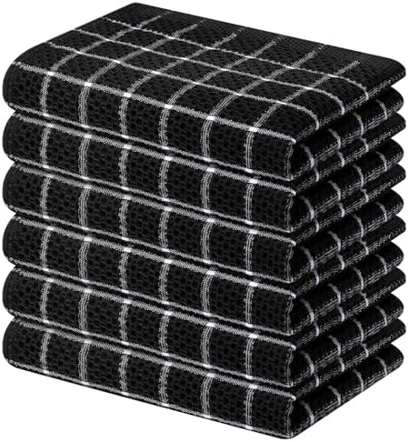 Homaxy 100% Cotton Kitchen Towels 6 Pack-15 X 25 Inches, Black&White