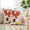 White Red Floral Embroidered Pillow Covers 18x18 inch Set of 2