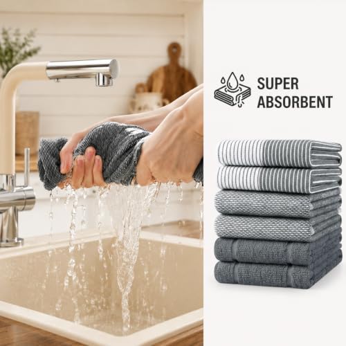 6 Pack Terry Kitchen Towels, 18 X 28 in Grey