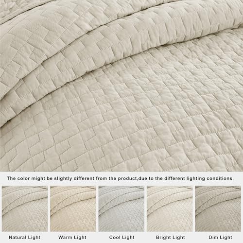 palassio Beige 100% Cotton Quilt California Cal King Size Bedding Sets
