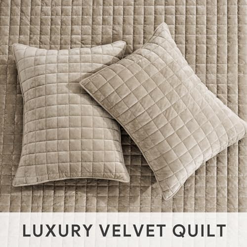 RECYCO Channel Box Stitch Velvet Quilt Set, Twin/Twin XL Size, Urban