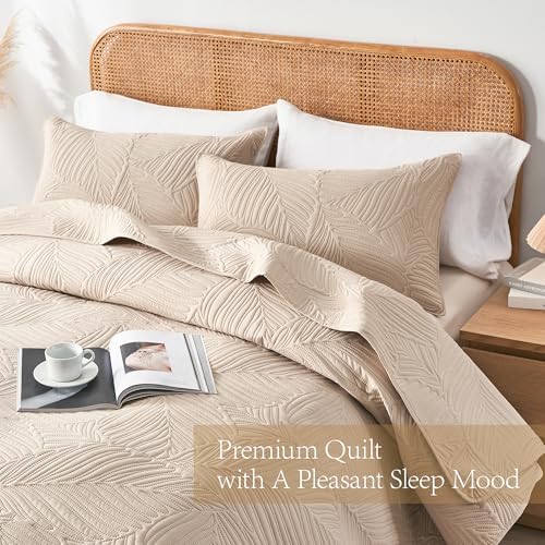 OARAGE King Quilt Bedding Set Lightweight Soft Beige Bedspread