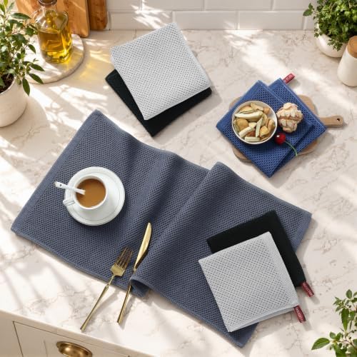 Mordimy 12 Pack 100% Cotton Kitchen Towels and Dishcloths Set