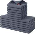 Kitinjoy 100% Cotton Kitchen Towels and Dishcloths Set, 12 Pack- Dark