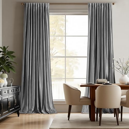 Gray Blackout Velvet Curtains 120 inch for Living Room,Full Blackout