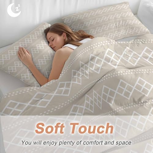 Beige Boho Bedding Duvet Cover Queen Size - 1 Quilt Cover 90x90 Inches