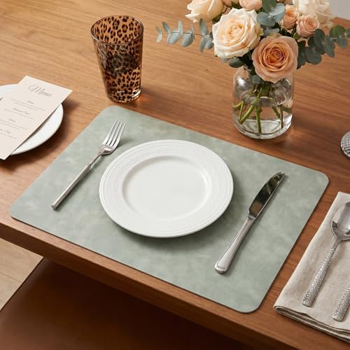 Set of 6 Leather Placemats-12 X 17" Wipeable Placemats Waterproof Heat