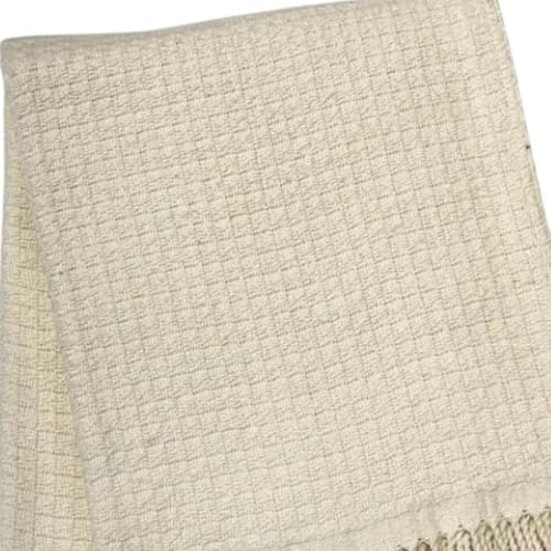 HomeRoots 50" X 67" Cream Cotton Blend Woven Throw Blanket with Fringe
