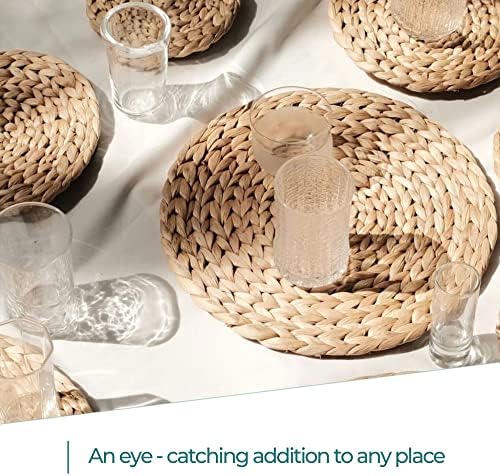 Round Woven Placemats Set of 8, Wicker Placemats, Natural Water
