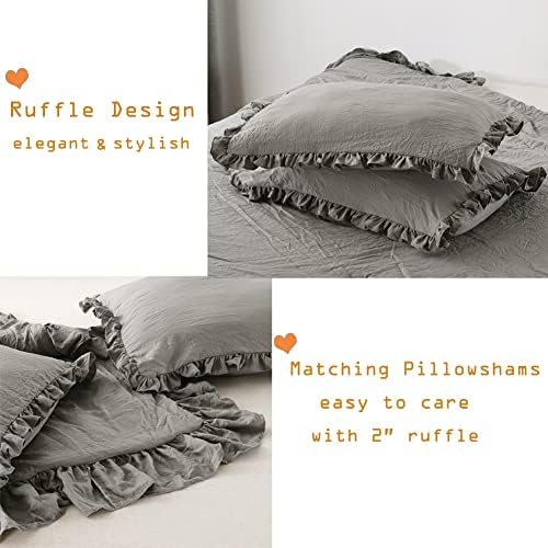 Masaca Gray Ruffled Comforter Set King,Farmhouse Shabby Boho Chic