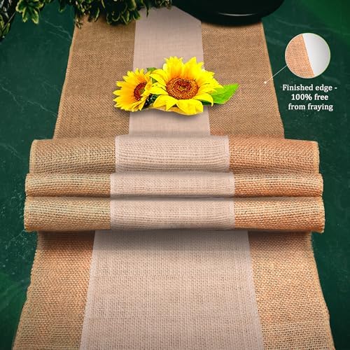 Burlap Table Runners (Pack of 6) – 14”x 72” - No-Fray Finished Edge