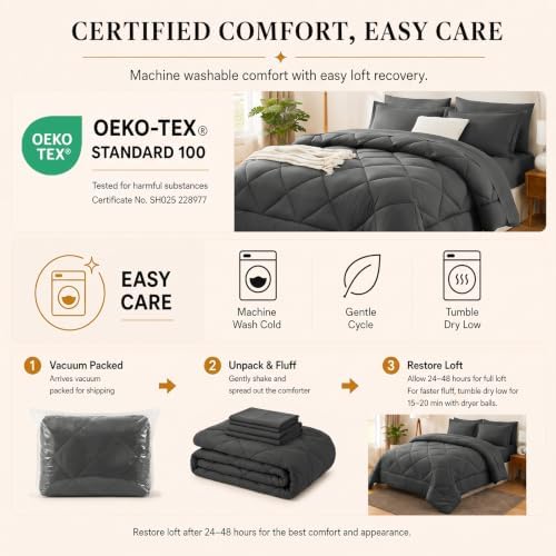 CozyLux King Comforter Set 102"x90" Beige - 7 Piece Bed in a Bag