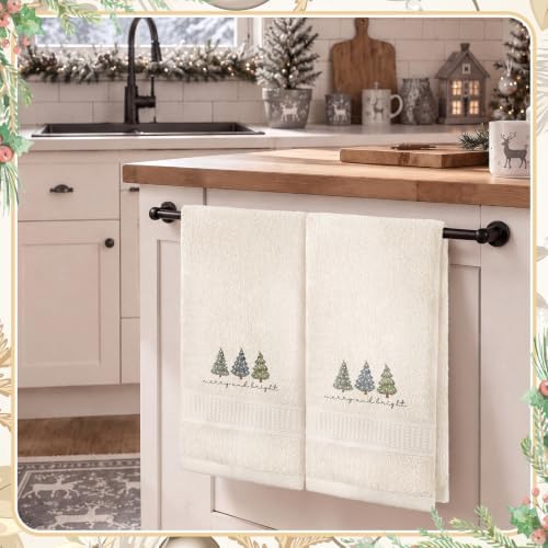 Tudomro 2 Pcs Cream Christmas Hand Towels Embroidered Christmas Trees