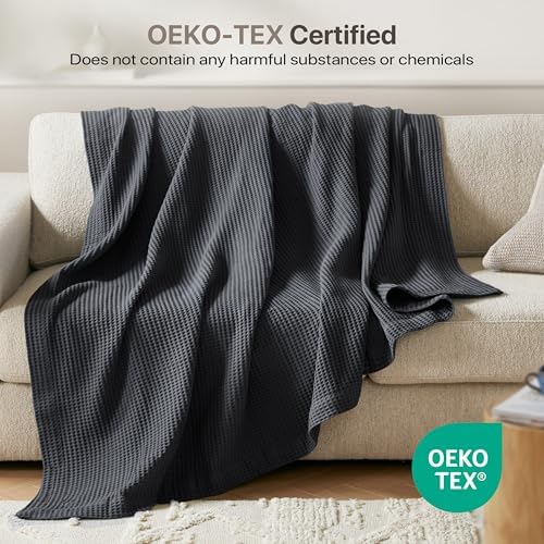 Madison Park Waffle Weave Blanket Cotton for Summer, King, Dark Grey