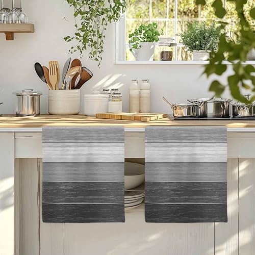Grey Ombre Kitchen Towels Set of 4, Absorbent Microfiber Soft Dish