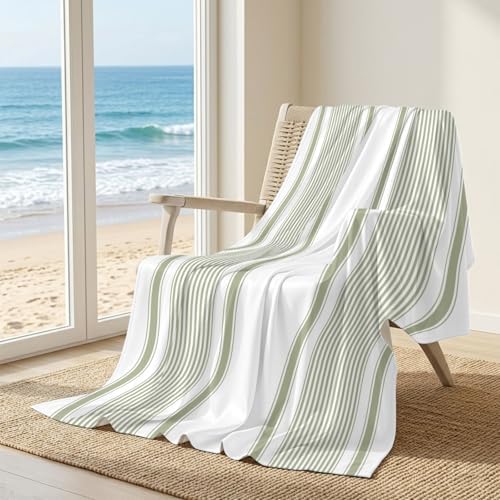 30"x40" Throw Cooling Blanket Sage Green Stripe Ice Silk Lightweight